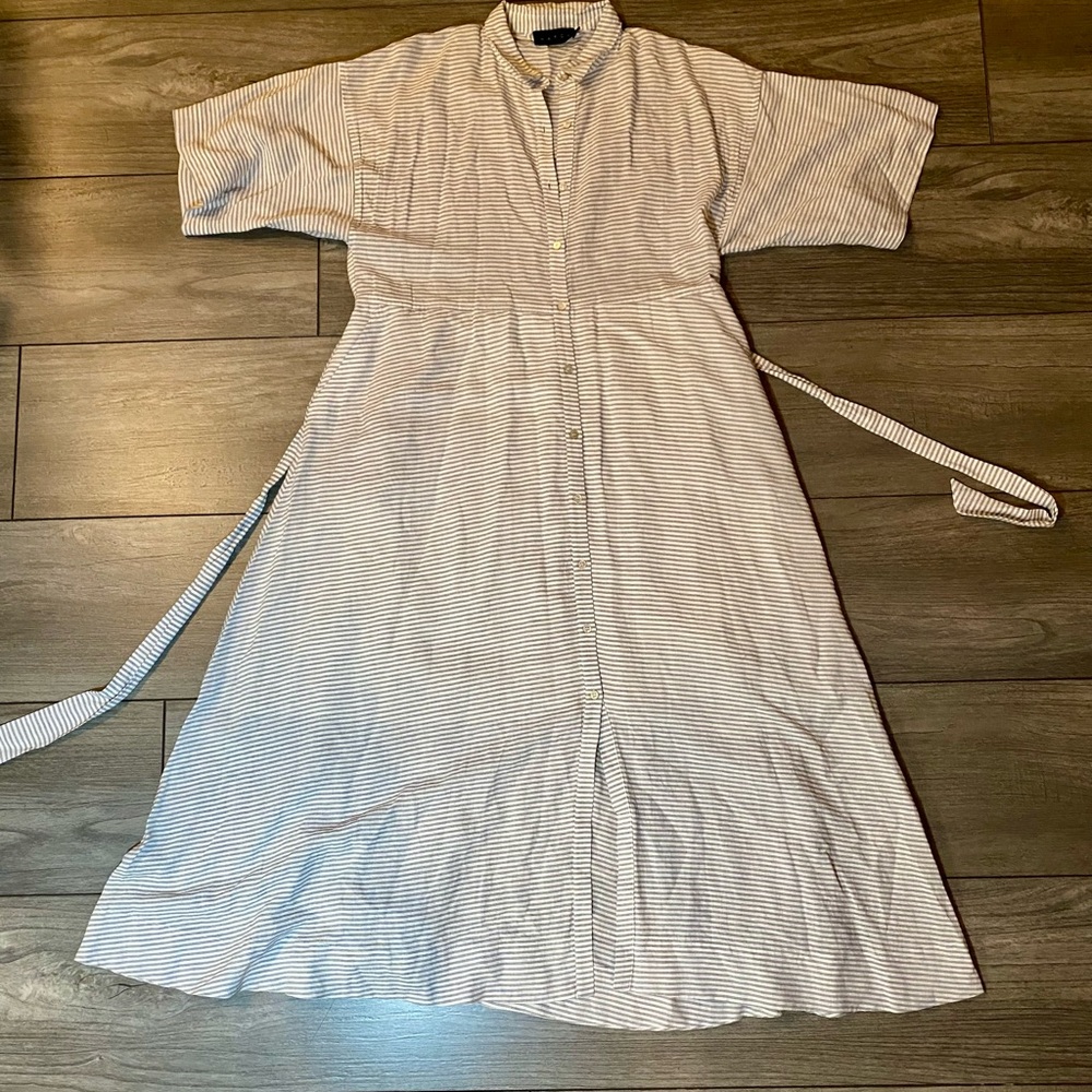 EUC Hatch Collection White Striped Button-Front Rayon/Linen Maxi Shirtdress